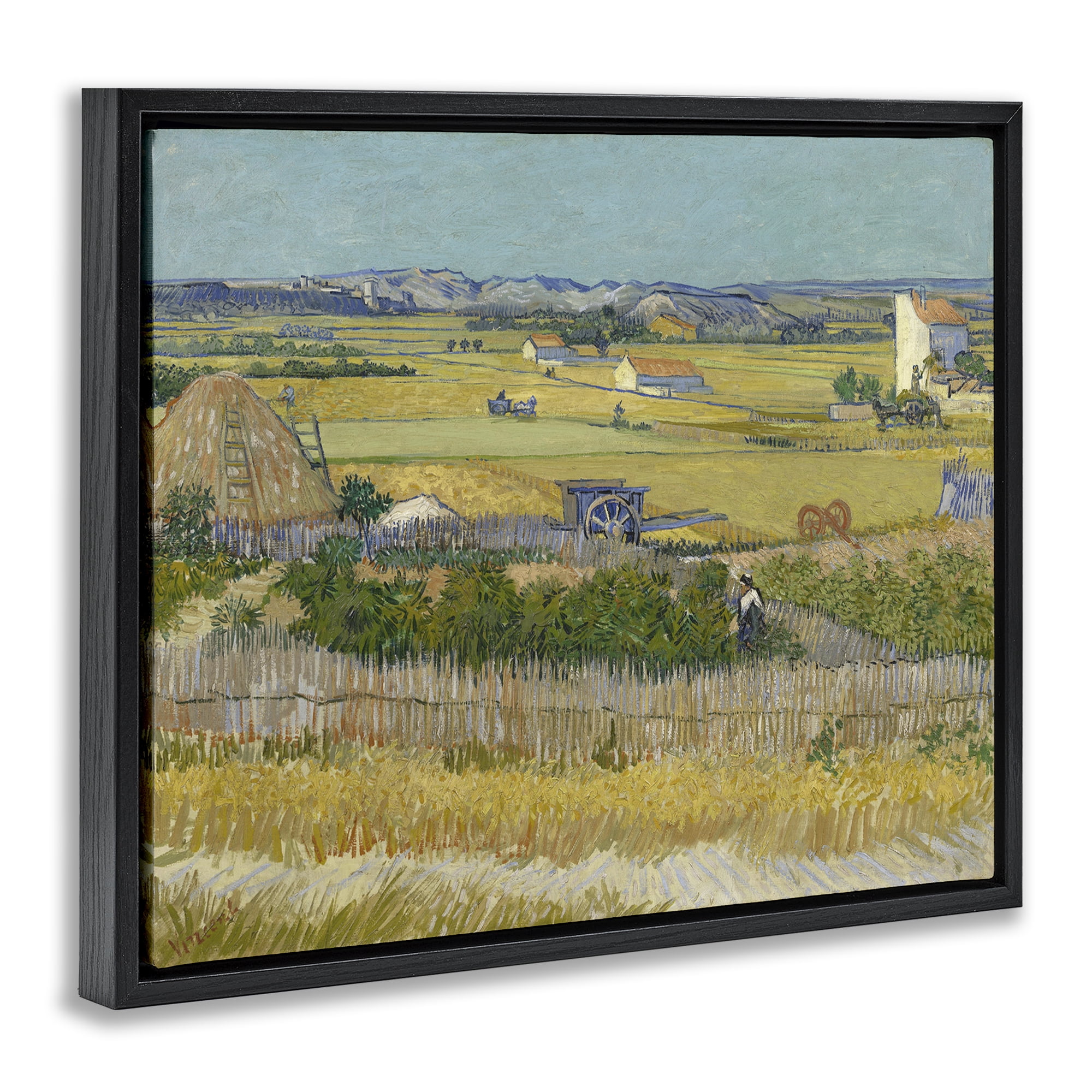 Stupell Industries Van Gogh The Harvest Landscape Landscape & Nature Painting Black Floater Framed Canvas Art Print Wall Art, 21 x 17