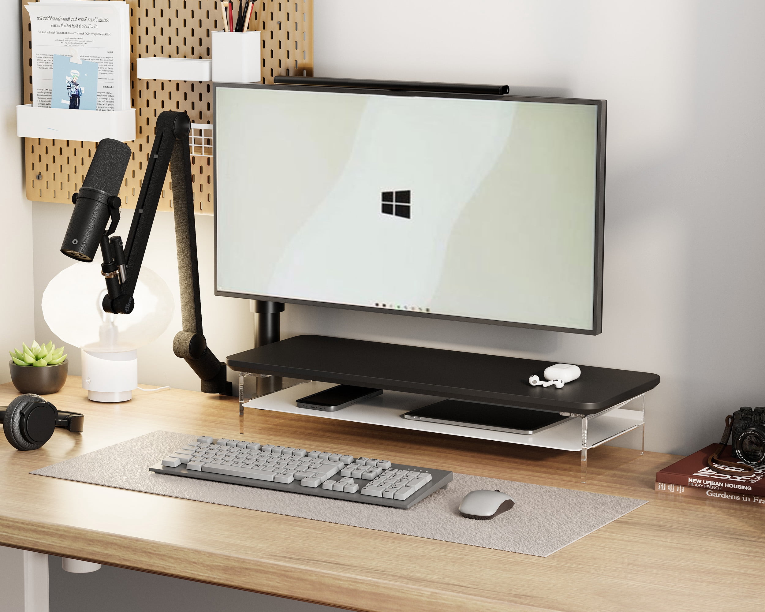 Fenge Acrylic Monitor Stand Riser, 23.6 Inches Acrylic Clear Monitor Stand with Metal Storage