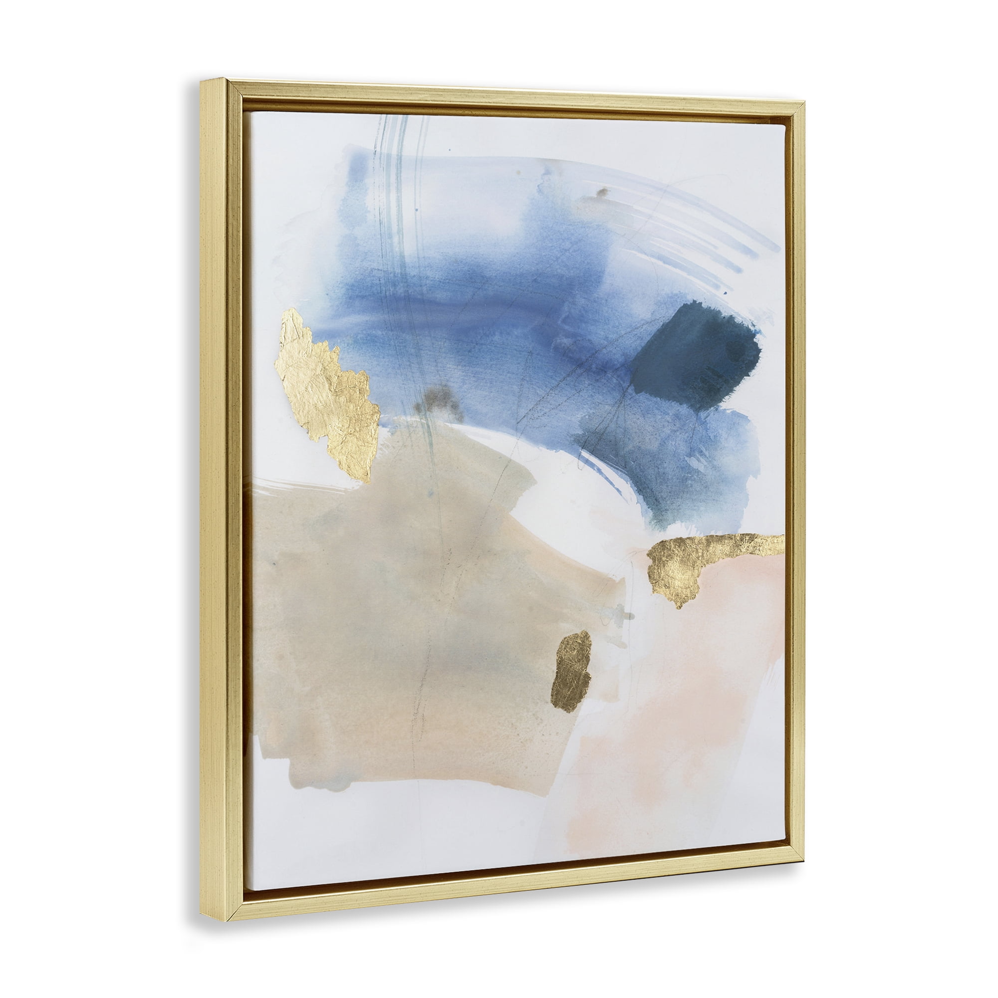 Stupell Industries Soft Ombre with Gold Accents Abstract Painting Gold Floater Framed Canvas Art Print Wall Art, 17 x 21