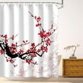 thumbnail image 3 of Red Floral Shower Curtains,Cherry Blossom Flower Plum Asian Japanese Aesthetic Watercolor Traditional Ink Scenery,Art Shower Curtain Waterproof Fabric, 3 of 6