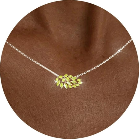 APSVO S925 Sterling Silver Plated Leaf Necklaces for Women Girls August Birthstone Pendant Chain with Peridot Birthday Graduation Mothers Day Jewelry Gifts Teen Mom Her Wife Lady Adults Kids Ideas