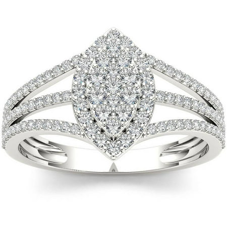 Imperial 1/2 Carat T.W. Diamond Split Shank Marquise-Shape Cluster Halo 10kt White Gold Engagement Ring