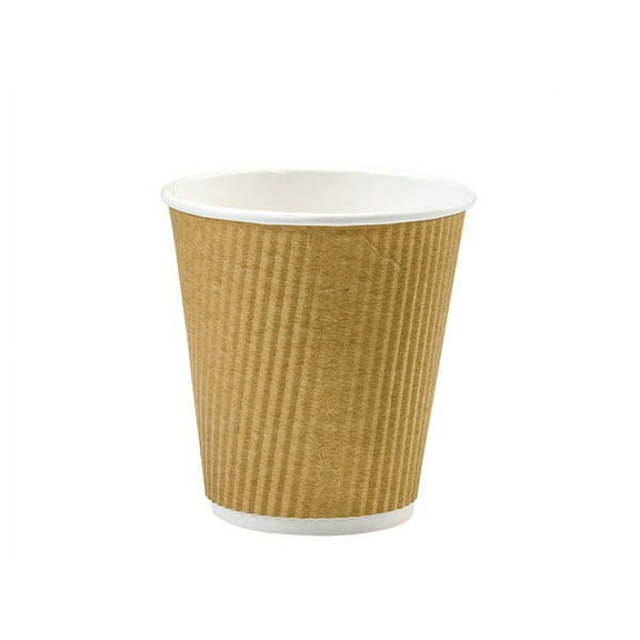Pack of 500, Natural 8 Oz Groove Hot Paper Cups Made in USA w/Straight Groove Design Provides Insulation - No Sleeves Needed for Most Hot Drinks