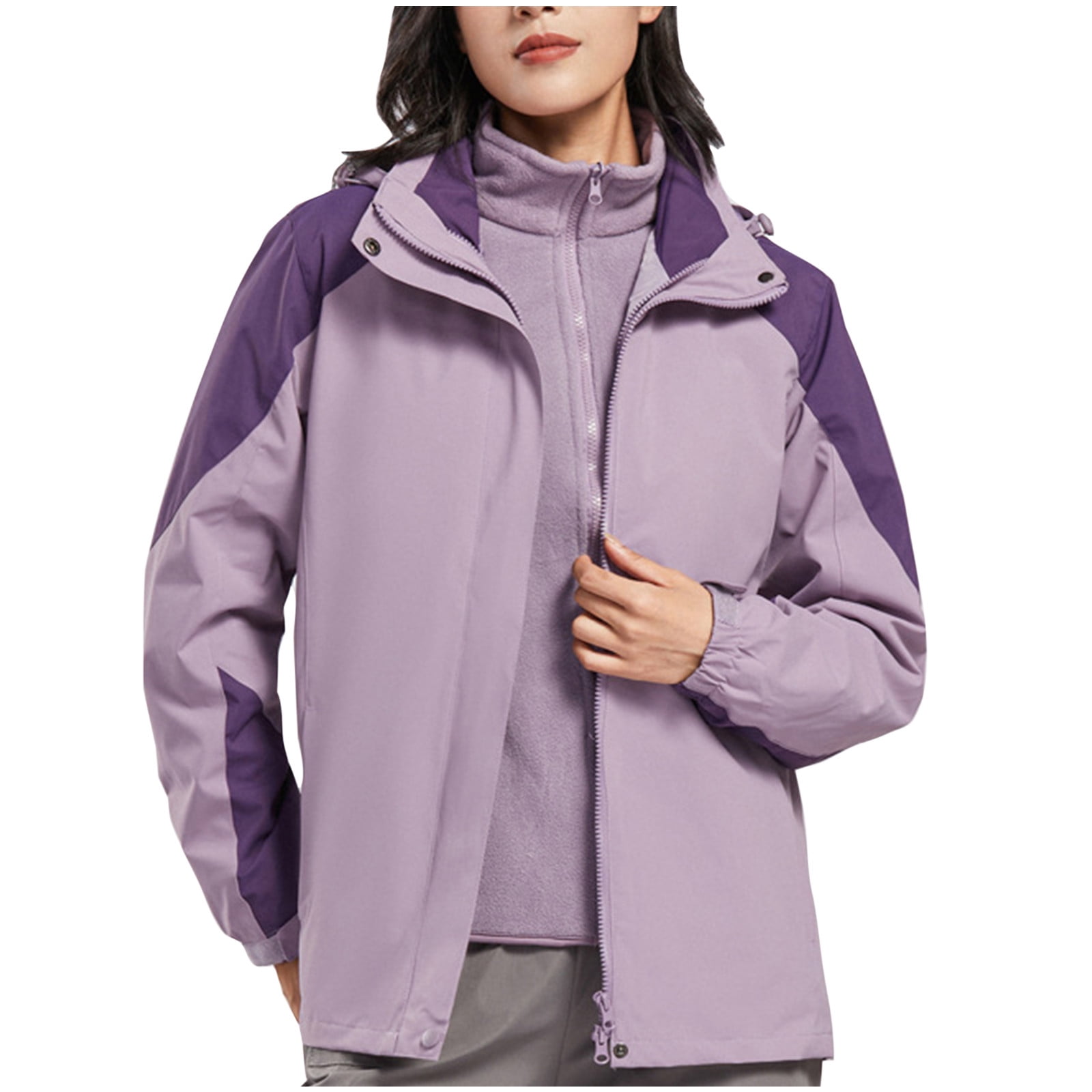 LOVZFMLL Jackets for Women Ladies Fleece Thickened Warm Hooded Reversible Jacket