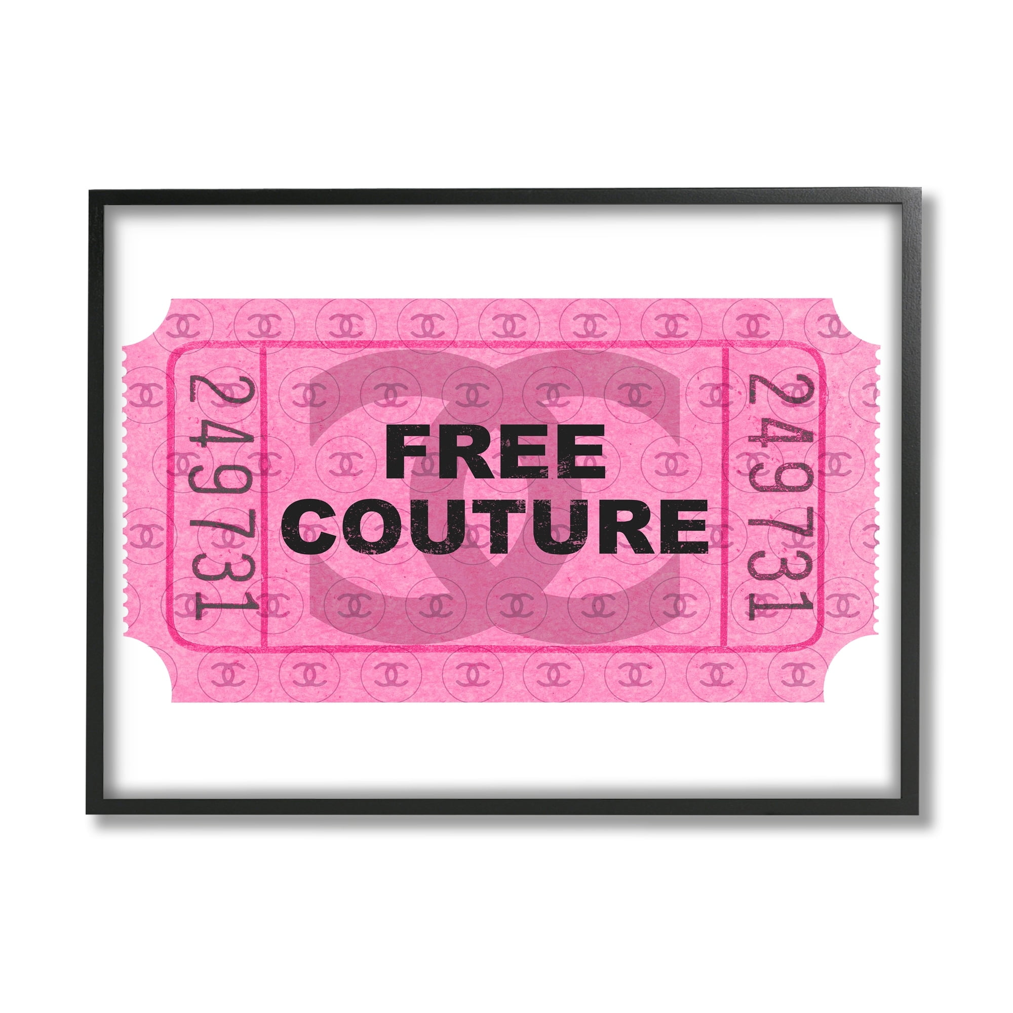 Stupell Industries Free Couture Pink Ticket Stub Beauty & Fashion Painting Gray Framed Art Print Wall Art