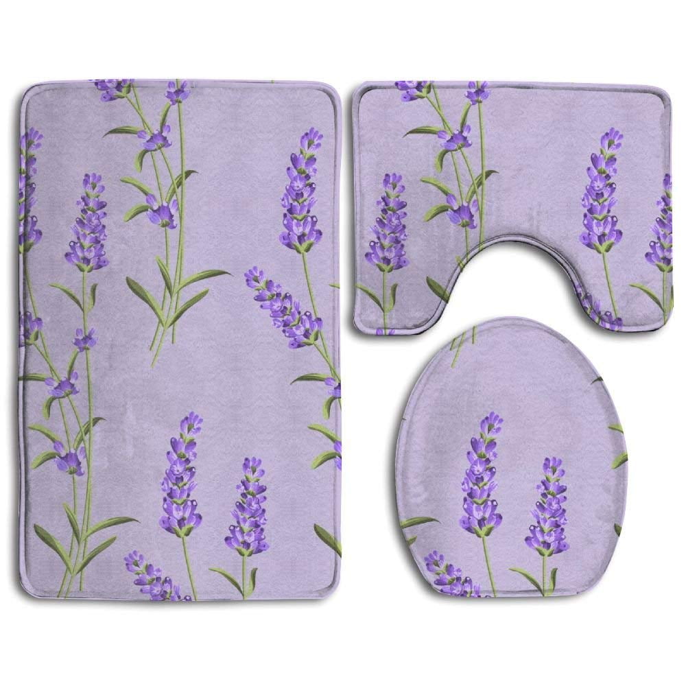 GOHAO Purple Lavender 3 Piece Bathroom Rugs Set Bath Rug Contour Mat