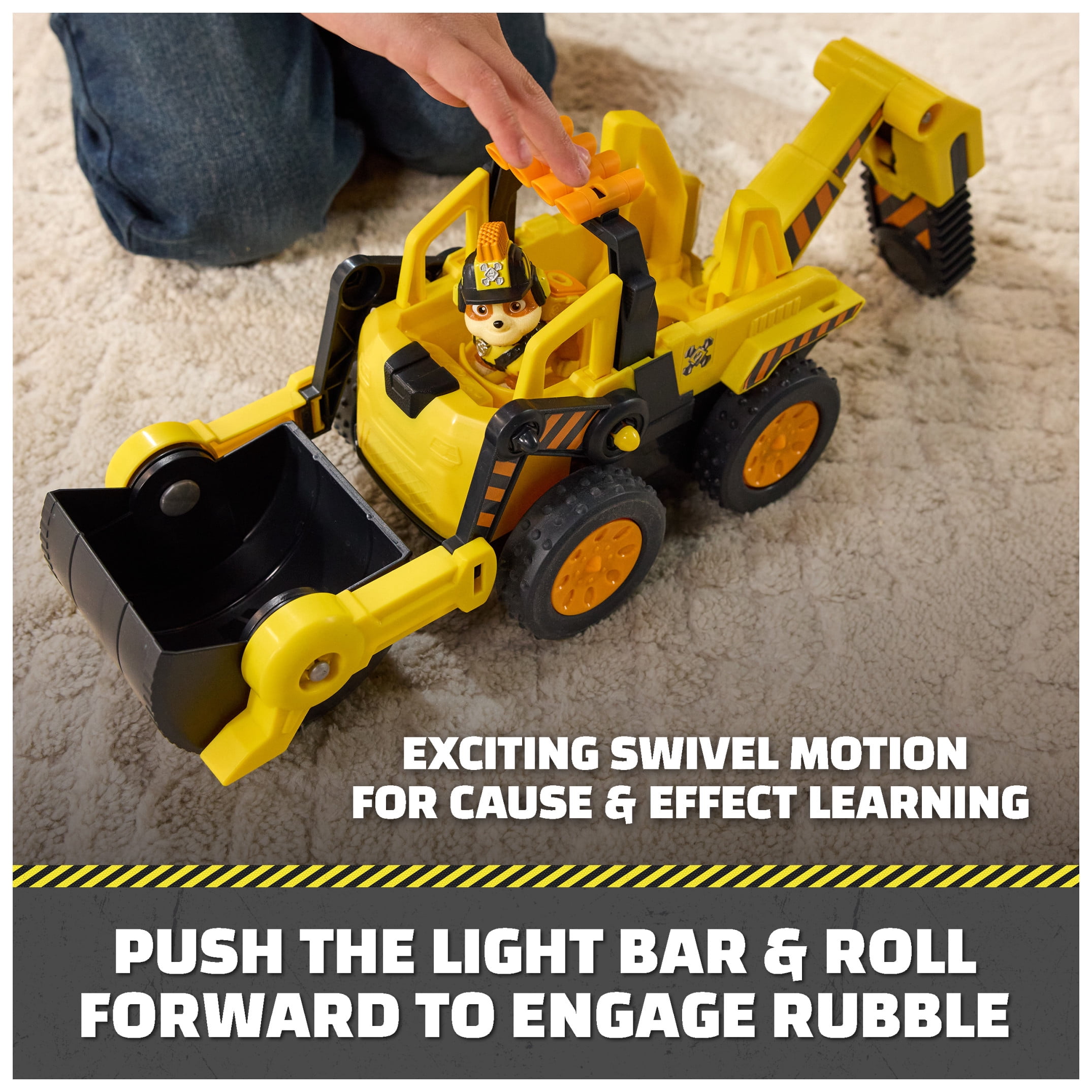Rubble & Crew Rubble Double Duty Power Dozer, Toy Car Bulldozer with 2-in-1 Roller to Plow Action & Working Wheels, Preschool Toys for Kids Ages 3+