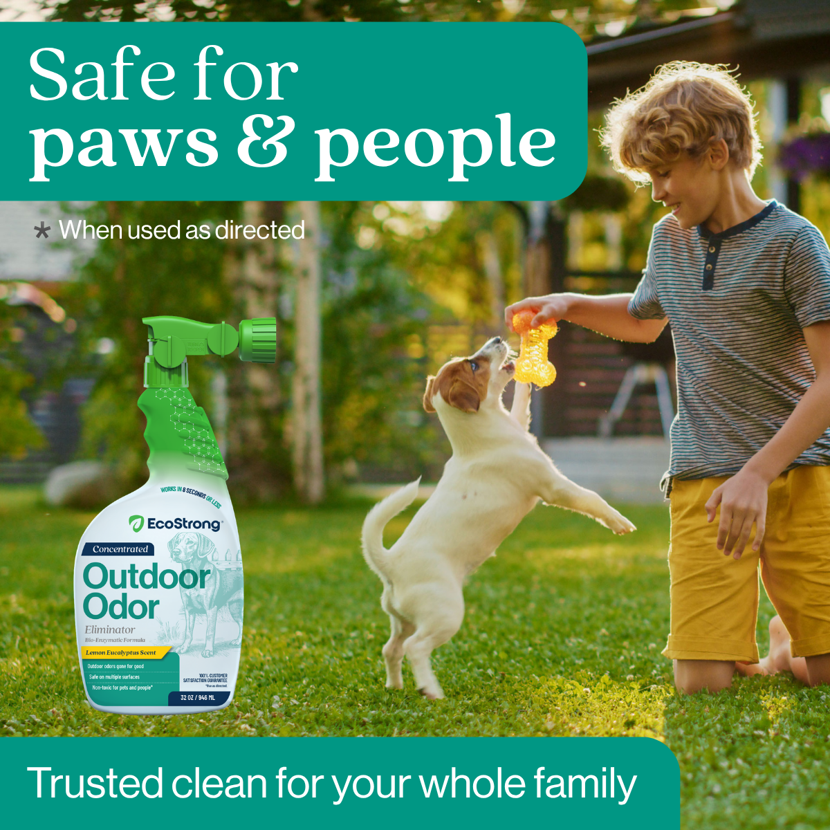 Eco Strong Outdoor Odor Eliminator: Dog and Cat Deodorizing Spray, Eucalyptus Scent, 32 oz Bottle