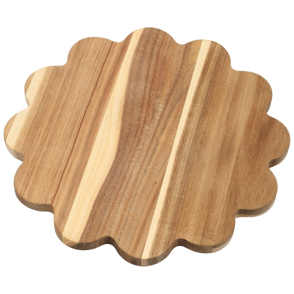 Scalloped Acacia Wood Cutting Board, 11.8" Decorative Round Wooden Charcuterie Board & Cheese Serving Tray for Kitchen Decor