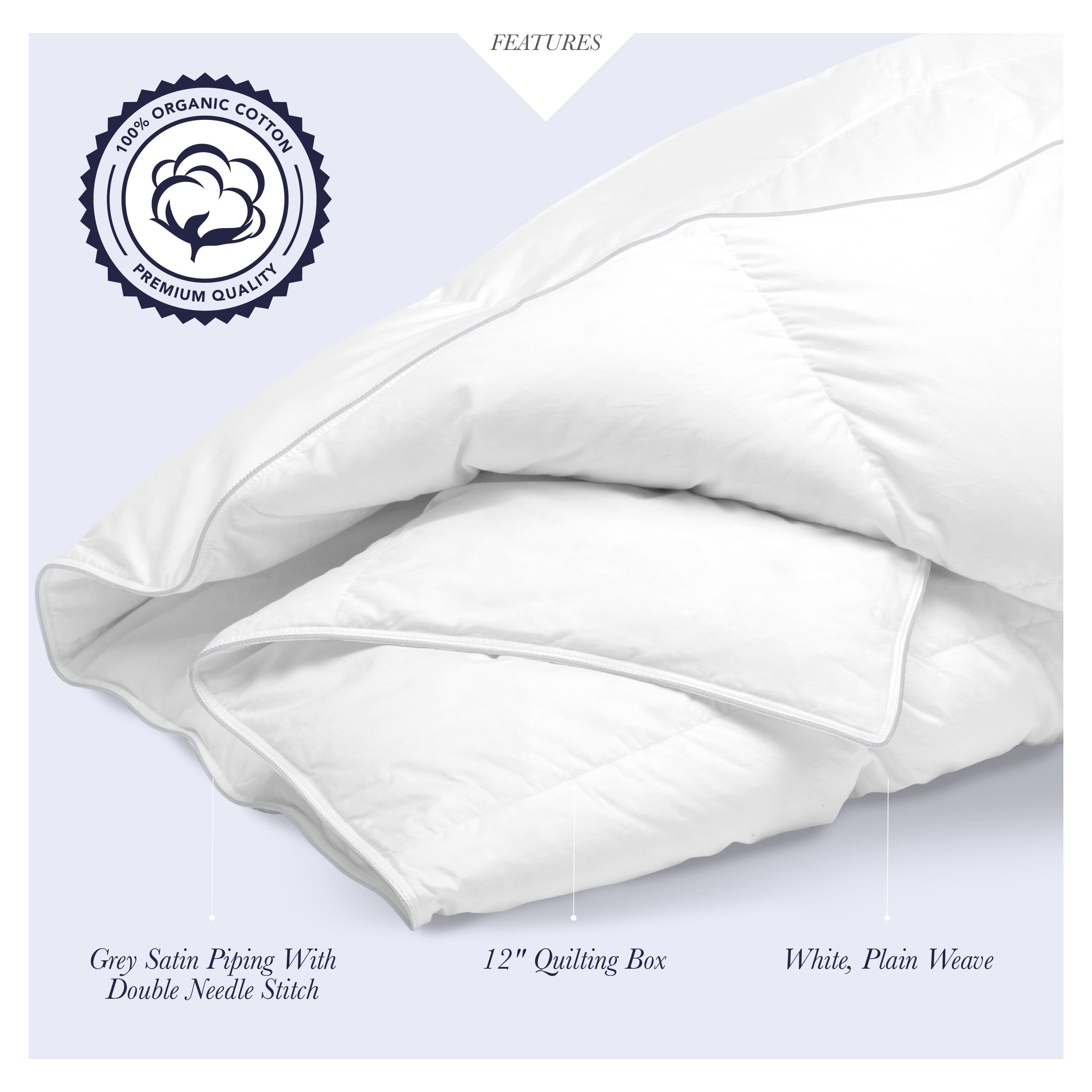 Delara Twin Size Down Alternative Duvet Insert 68x86 - Ultra-Soft GOTS Certified Organic Cotton Cover Hypoallergenic Snow Down Alternative-Filled Hotel Collection Comforter, 350 GSM
