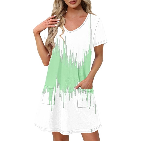 Daiosportswear Womens Summer Dress Casual Swing Ruffle Short Sleeve Sundresses Beach Mini A-Line Shift Dress with Pockets,Women'S Short-Sleeved Dress Mint Green-C L(L)