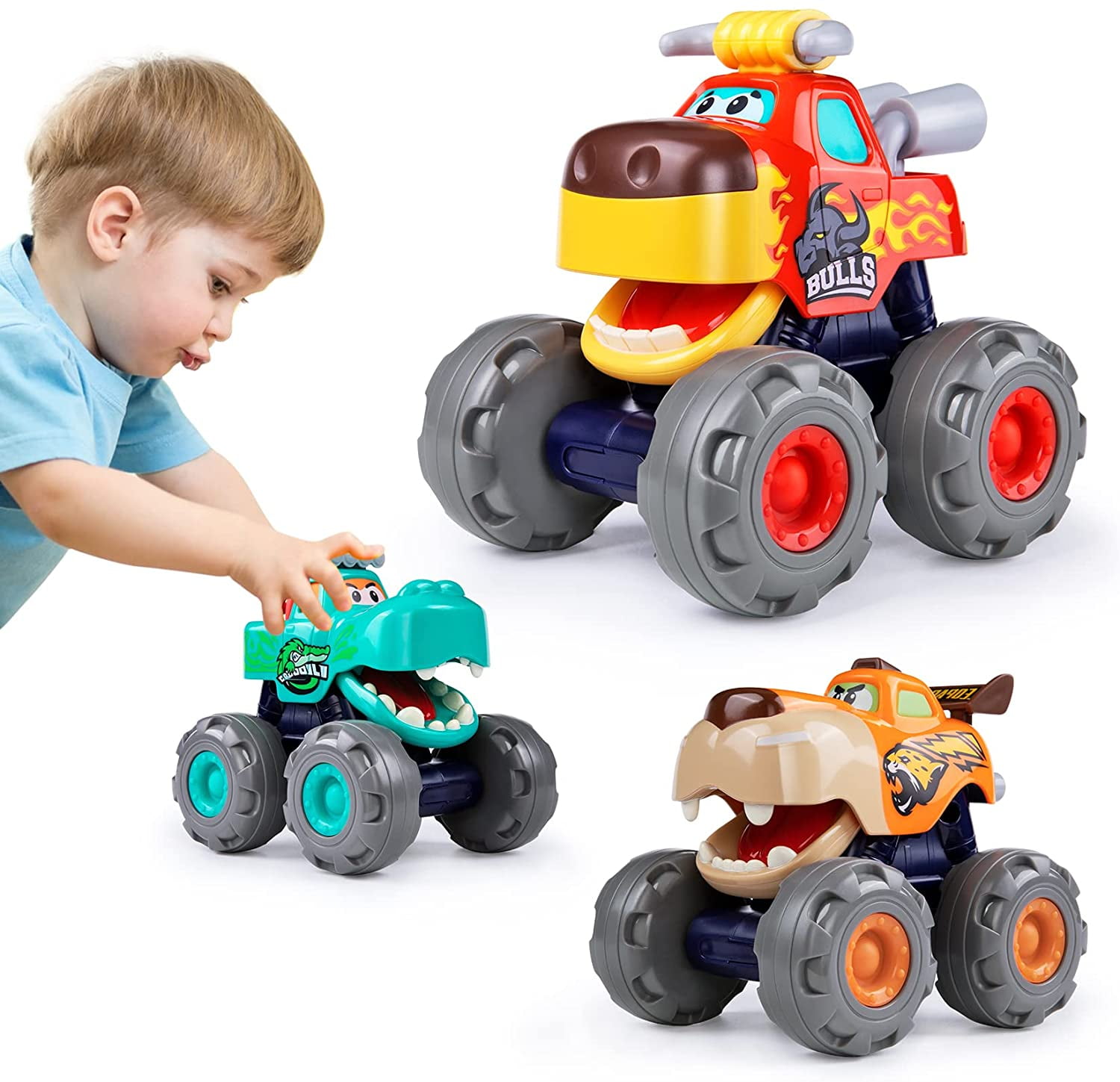 Toy Cars for 1 2 3 Year Old 3 Pack Monster Truck Toy Push & Go