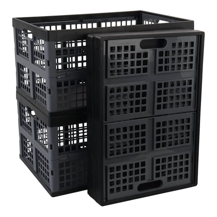 CintBllTer 42 Liters Collapsible Storage Crate, Plastic Folding Crates, 4 Packs