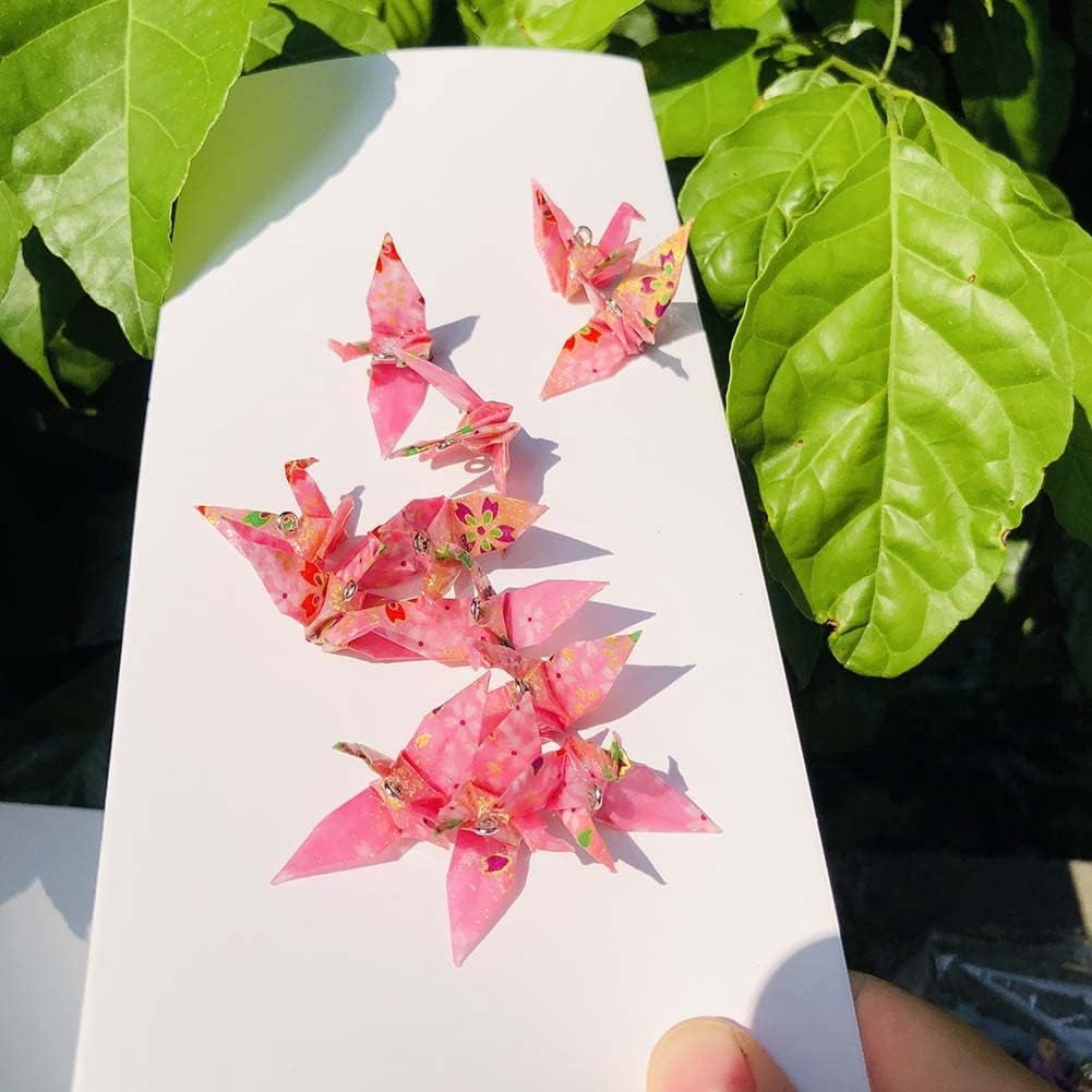 100PCS Tiny Premade Origami Washi Paper Cranes Folded Origami Cranes Handmade Christmas Gifts Yuzen Chiyogami Wishing Cranes Origami Wedding Confettis Baby Shower Party Favors