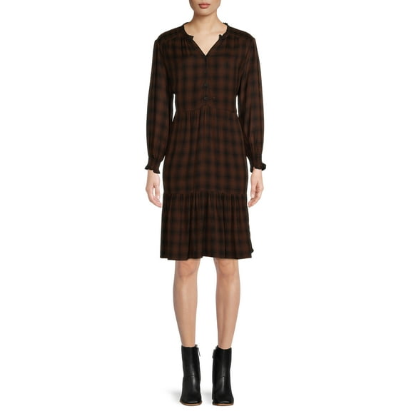 Blu White Blu Women's Smocked Shoulder Plaid Dress