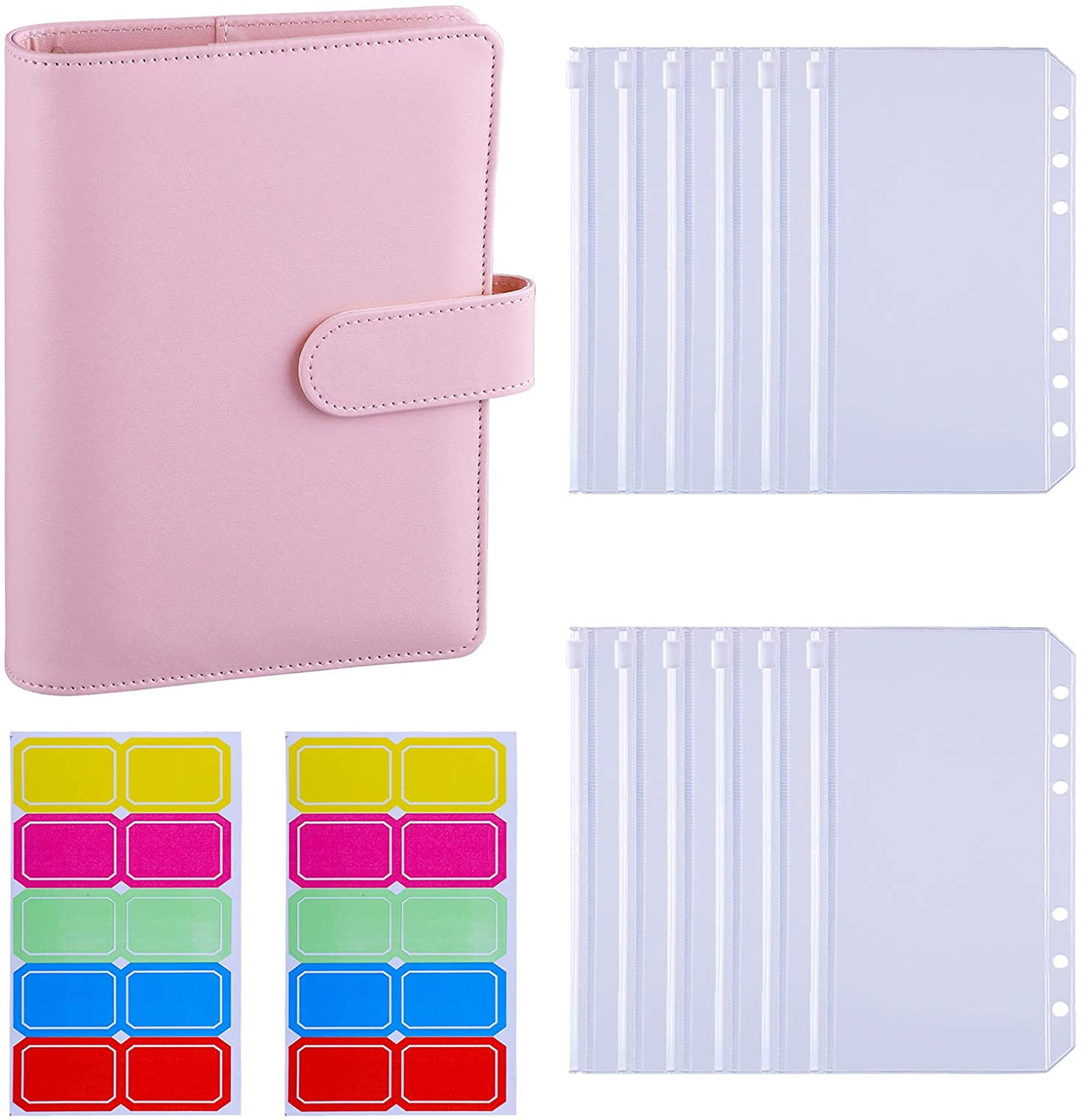 Antner A6 PU Leather Binder Cover with 12PCS A6 Binder Pockets Loose Leaf Bags 6 Ring Binder