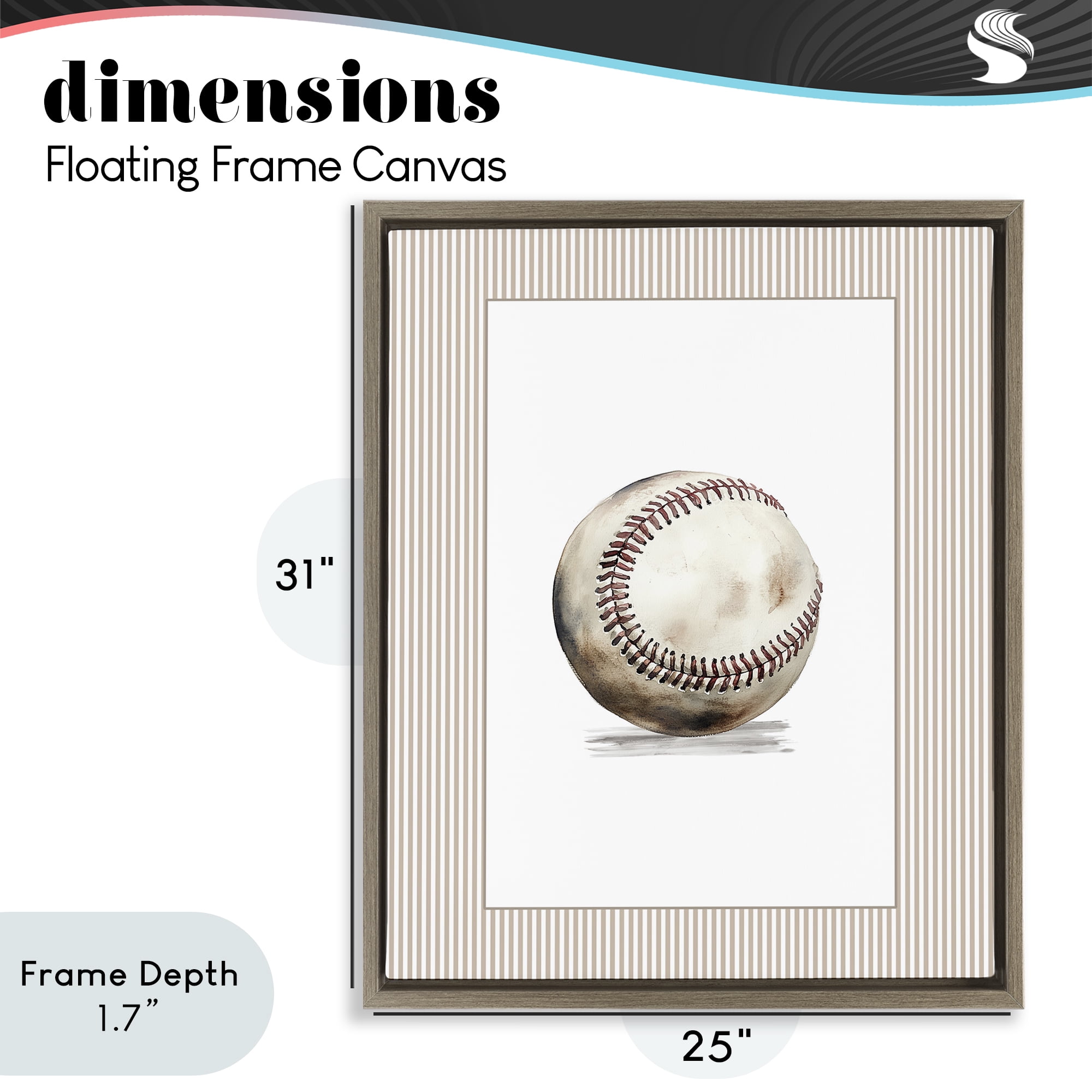 Stupell Industries Vintage Sports Baseball Brown Framed Floater Canvas Wall Art, design by Christine Simpson Art