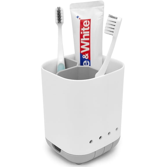 Detachable Toothbrush Holder for Bathroom, 3 Slot Anti Slip Electric Toothbrush and Toothpaste Organizer, Gray Plastic Caddy with Drainage Holes, for Vanity, Countertop
