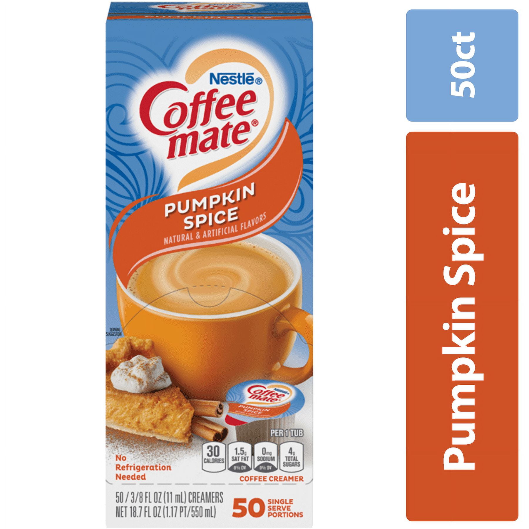 Coffee mate Pumpkin Spice Non-Dairy Creamer, 0.375 fl oz, 50 Count Tubs
