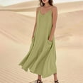 thumbnail image 2 of UoCefik Summer Beach Dresses for Women 2025 Linen Sleeveless Maxi Sundresses with Pockets Light Green L, 2 of 5