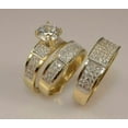 thumbnail image 4 of His Her Bridal Trio Natural Moissanite Wedding Band Ring Set in 14K Yellow Gold Plated, 4 of 4