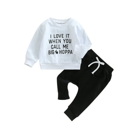 

Meihuida Toddler Boys 2pcs Outfits Rabbit Letter Print Long Sleeve Pullover Sweatshirt and Elastic Pants Suit
