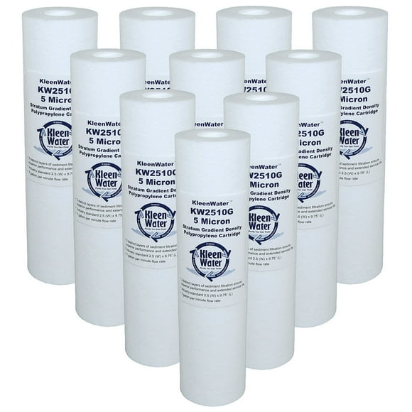 Meltblown Dirt Rust and Sediment Filters, KleenWater KW2510G Replacement Water Filter Cartridges, Two Layer 5 Micron Filtration, Set of 10