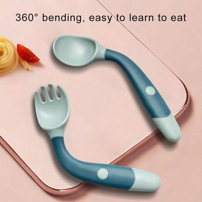 2PCS Silicone Spoon for Baby Utensils Set Auxiliary Food Toddler Learn To  Eat Training Bendable Soft Fork Infant Children Tableware