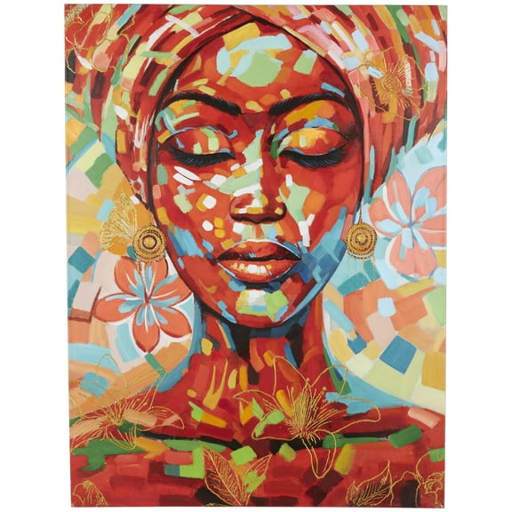 36" x 47" Abstract Paint Splatter Unframed Woman Wall Art with Floral Accents, by CosmoLiving by Cosmopolitan