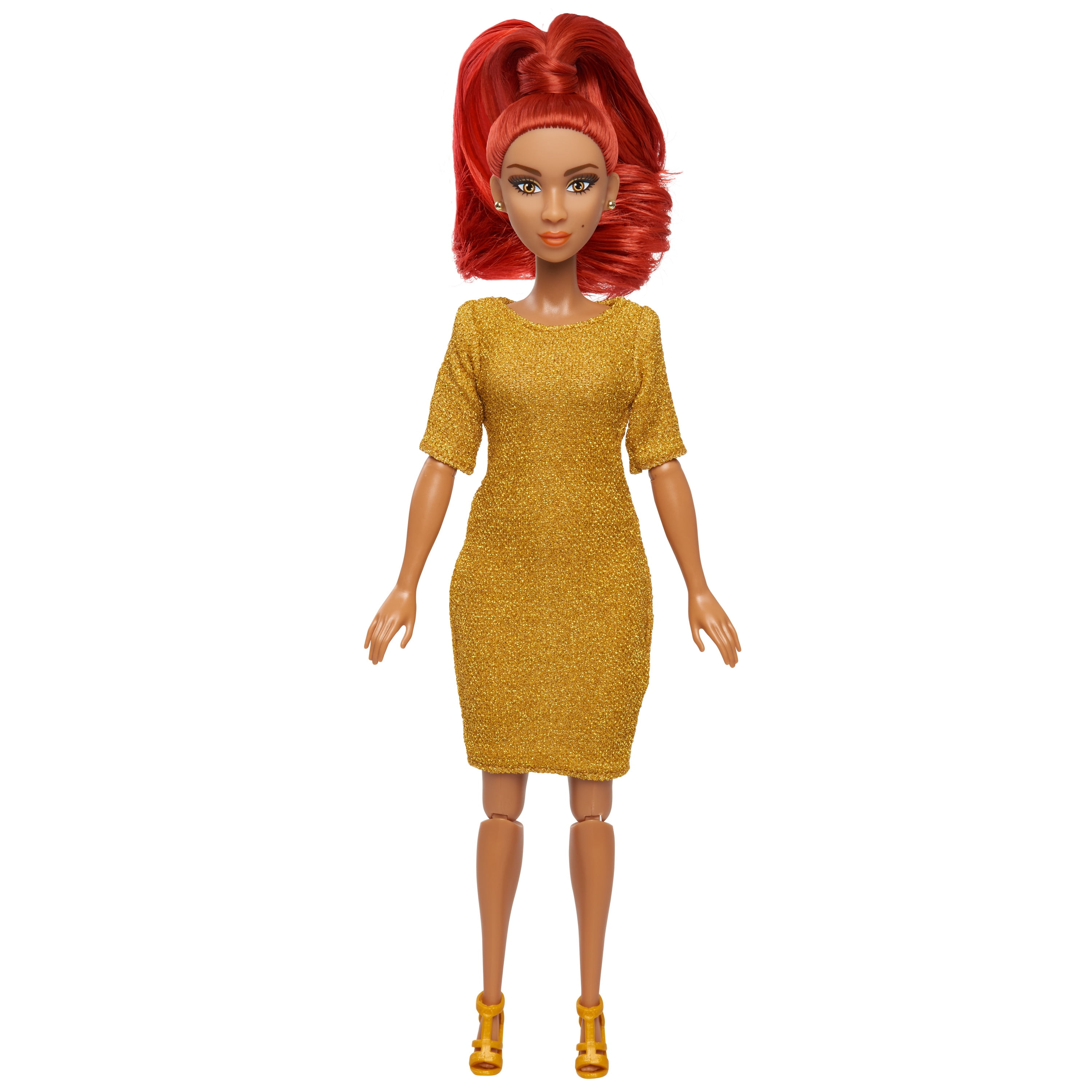Fresh Dolls Marisol Fashion Doll, 11.5-inches tall, gold dress, red hair,  Kids Toys for Ages 3 Up, Gifts and Presents