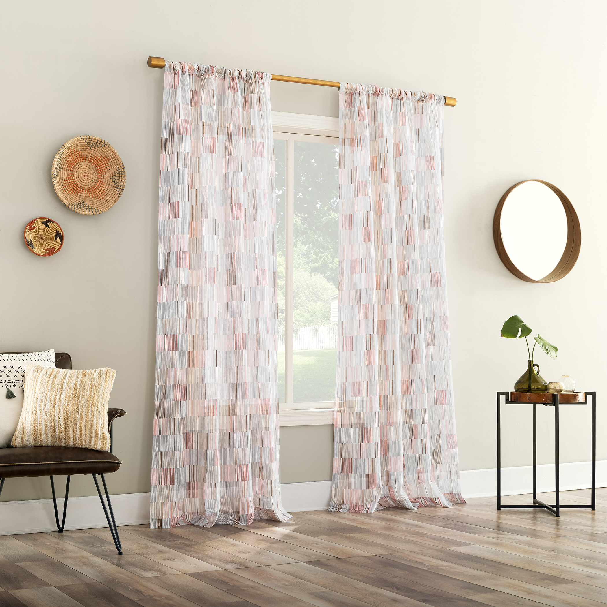 No. 918 Colby Offset Stripes Sheer Rod Pocket Curtain Panel, 56"x84", Multicolored