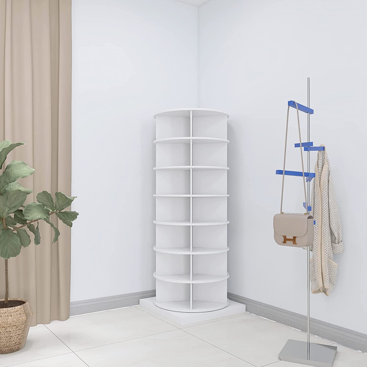 Miniyam 360° Rotating Shoe Rack, 7-Tiers Shoe Rack Organizer for Entryway, White