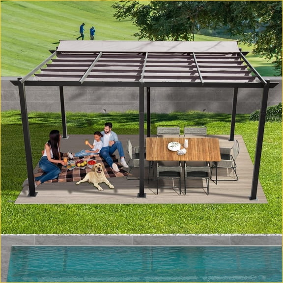 Outdoor Retractable Pergola | 11 x 16 FT Weather-Resistant Canopy for Patio Courtyard Grill | Gray | Aluminum