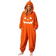 thumbnail image 2 of Onesie Halloween Hooded Pajamas For Women, Winter Fleece Warm Long Sleeve Pumpkin Printed Loungewear Jumpsuit, S-XXL, 2 of 6