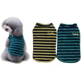 thumbnail image 1 of Conjunto de 2 camisetas de algodón a rayas para perros, ropa para mascotas, camisetas para cachorros, camisetas sin mangas para gatos, transpirables y elásticas para perros o gatos muy pequeños (S), 1 of 5