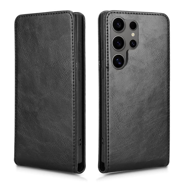 Folio Phone Case for Samsung Galaxy S24 Ultra Magnetic Kickstand Cover with Camera Protection Black