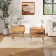thumbnail image 4 of Nocturnas de compartimiento oculto giratorio, muebles modernos de ocultación de mediados del siglo, mesa lateral de cama de ratán, mesa final del compartimiento con patas de madera, 4 of 5