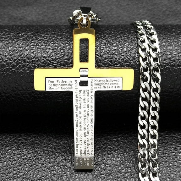 Christian Jesus Cross Necklace Chain for Men 14K White Gold Bible Prayer Man Male Jewelry collar hombre