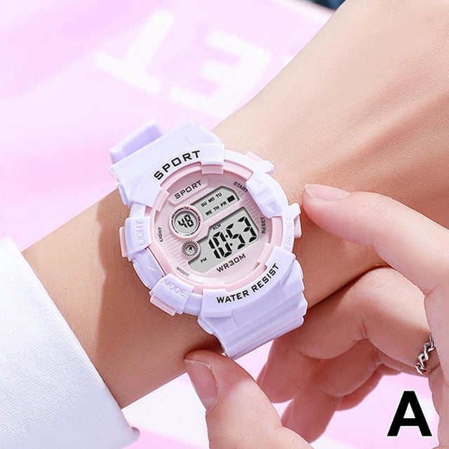 SGACAI Student Electronic Watch Small Macaron Style Luminous Alarm Clock Sports Electronic Watch