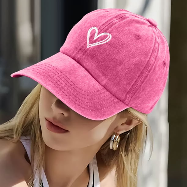 Gorra de béisbol para mujer con bordado de corazón: gorra de moda para niñas para deportes al aire libre,ajustable,bonita y casual