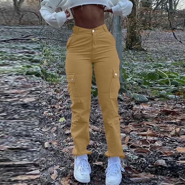 Cargo Jeans For Women Mid With Elastic Waist Plus Size Skinny Lifting Denim With Pockets