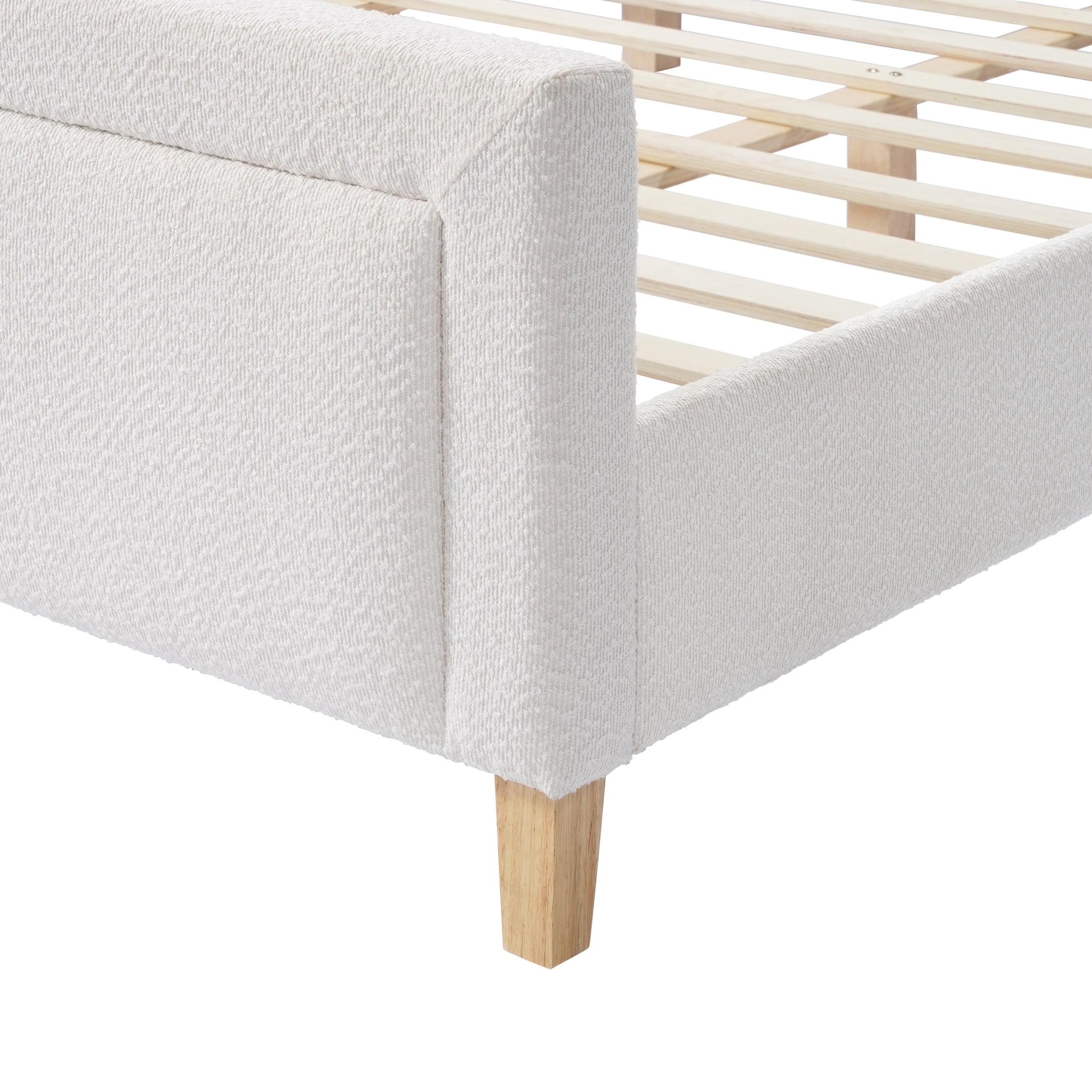 Christopher Knight Home King Boucle Upholstered Platform Bed with Thick Padded Headboard, Ivory