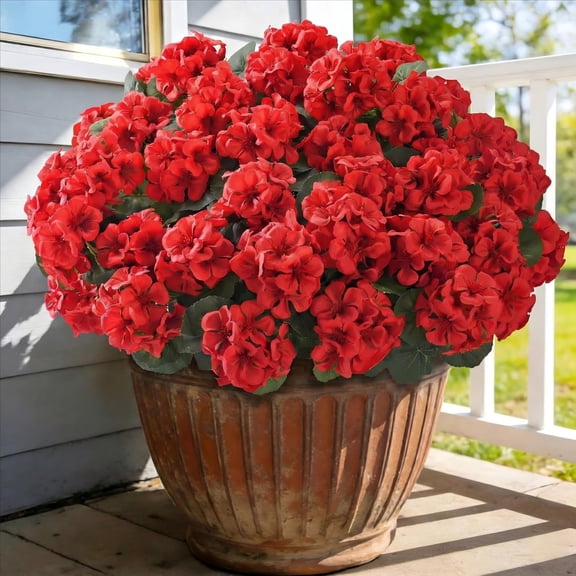 Waipfaru Artificial Geranium Flower for Outdoors,8 Pcs UV Resistant Realistic Faux Silk Geranium Bush for Porch, Patio & Garden Decor