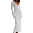 thumbnail image 2 of Long Sleeved Women Hollow Sexy Deep V-Neck Long Ankle Dress, 2 of 2