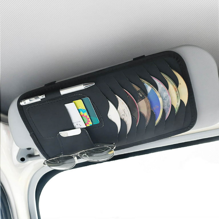 Visland Car CD Case Holder, Vehicle Sun Visor Organizer for Cars with CD DVD Storage Sleeves, 1 Pocket, 1 Pen Holder, Size: Large, Black