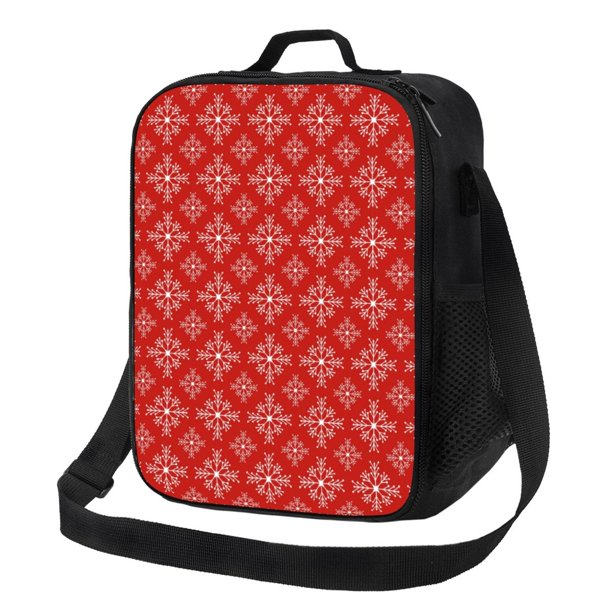 Fotbe Red White Snowflakes Lonchera Bolsa de Almuerzo para Hombres y Mujeres, Lonchera de Gran Capacidad, Bolsa de Almuerzo Reutilizable, Bolsa Térmica Aislante