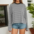 thumbnail image 2 of 2026 Womens T Shirts Fashion Tops Long Sleeve Striped Color Loose Fit Round Neck Dressy Casual Clothes, 2 of 4