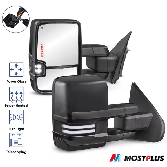 MOSTPLUS Pair Power Heated LED Signal Towing Mirrors for 2014-2018 Chevy Silverado GMC Sierra