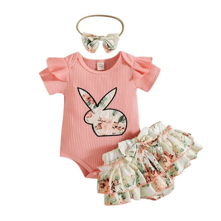 

ZHAGHMIN Girls Jumpsuit Girls Short Sleeve Easter Cartoon Rabbit Prints Romper Bodysuit Ruffles Shorts Headbands Outfits Baby Girl Clothes Bundles Cute Fall Outfits For Teen Girls Teen Clothes For W