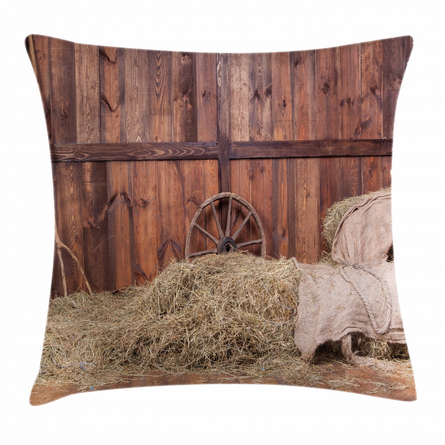 Barn Wood Wagon Wheel Throw Pillow Cushion Cover, Rural Old Horse